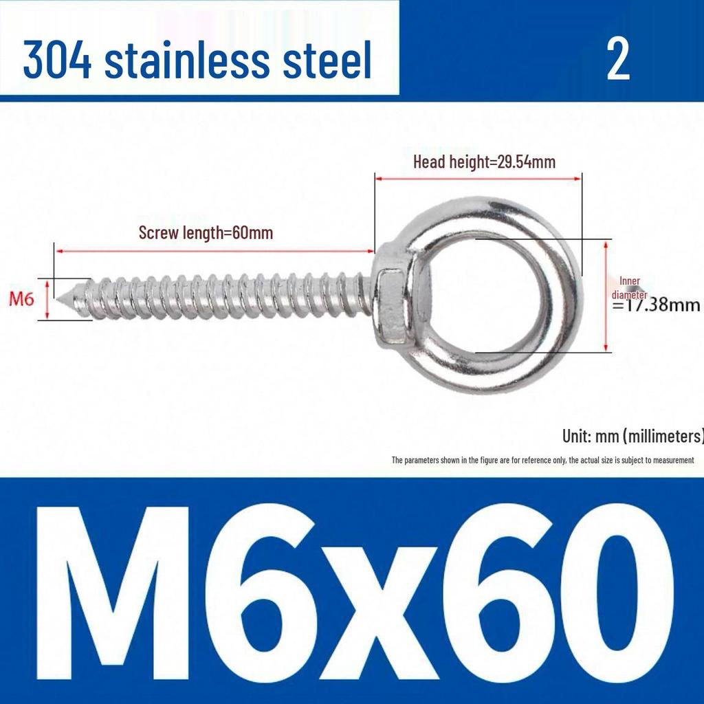 304 Stainless Steel Self-Tapping Eye Bolt with Ring Screw Hook