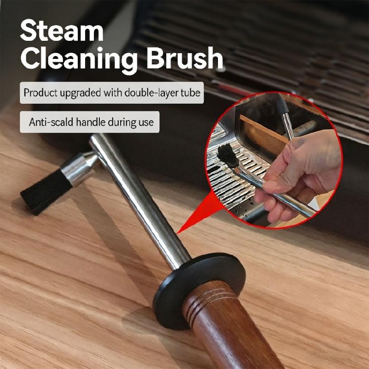 Commercial Grade Steam Cleaning Brush With Wooden Handle For Removing Coffee Deposits