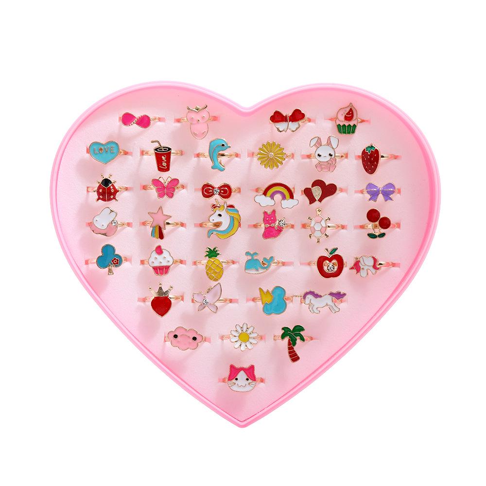 

36 колец из сплава в смешанном стиле с изображением принцессы из мультфильма для детей - милый и красочный комплект украшений