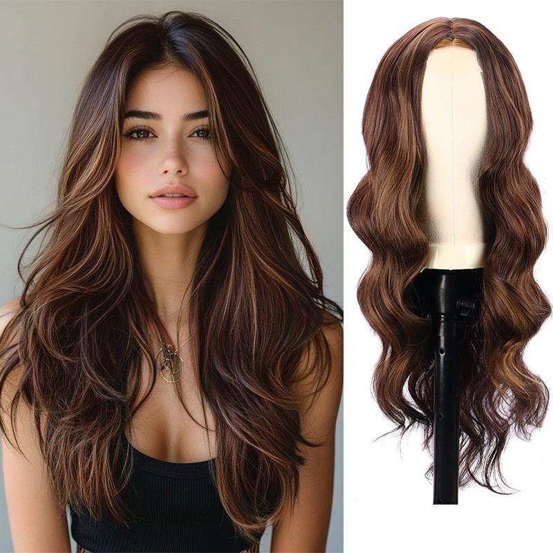 Front Lace Wig Women Natural Middle Part Long Wavy Full Cap Heat Resistant Synthetic Hair