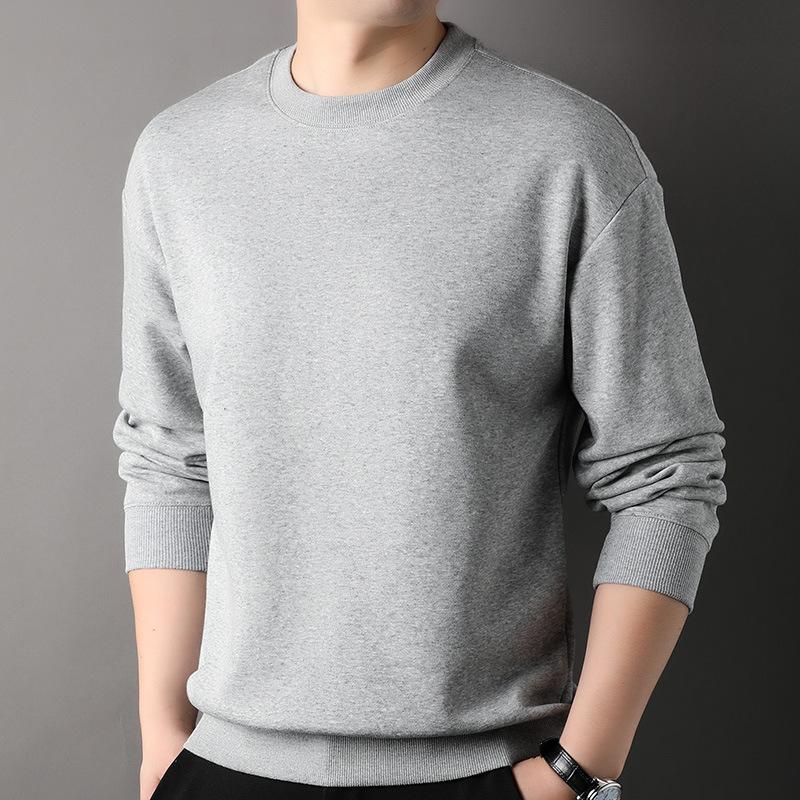 

Свитер мужской повседневный однотонный с круглым вырезом, весна и осень, новый модный универсальный хлопковый топ, футболка с длинными рукавами для молодежи и среднего возраста XXXL