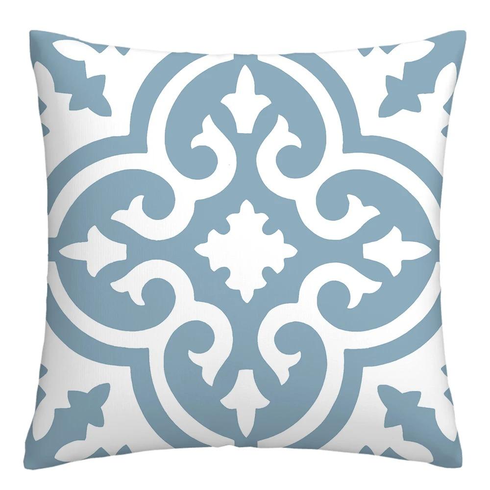 Blue and White Geometric Decorative Pillowcase Living Room Office Home Pillowcase Car Ornaments
