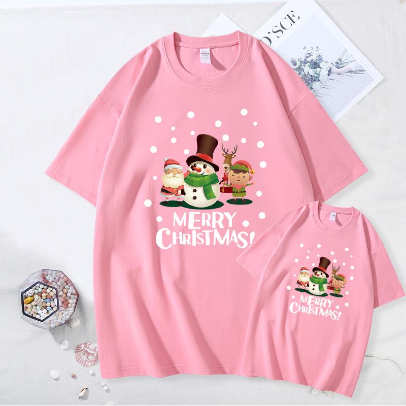 New Year Stylish Parent-Child Matching Outfit Set: Short Sleeve Family T-shirt for Christmas Photos - Includes Mother-Daughter Options