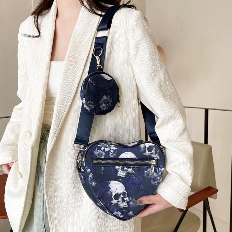 

Водонепроницаемая джинсовая универсальная сумка на плечо большой вместимости с черепом и цветочным принтом + съемный кошелек Zero