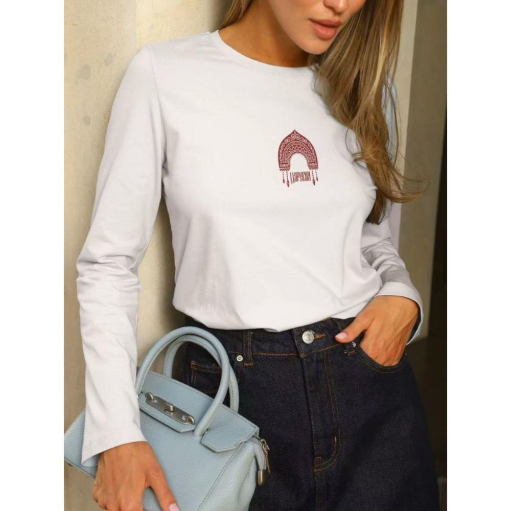 Cotton Long-sleeved T-shirt Foreign Style Niche Temperament Popular Printing Loose Casual Top Women