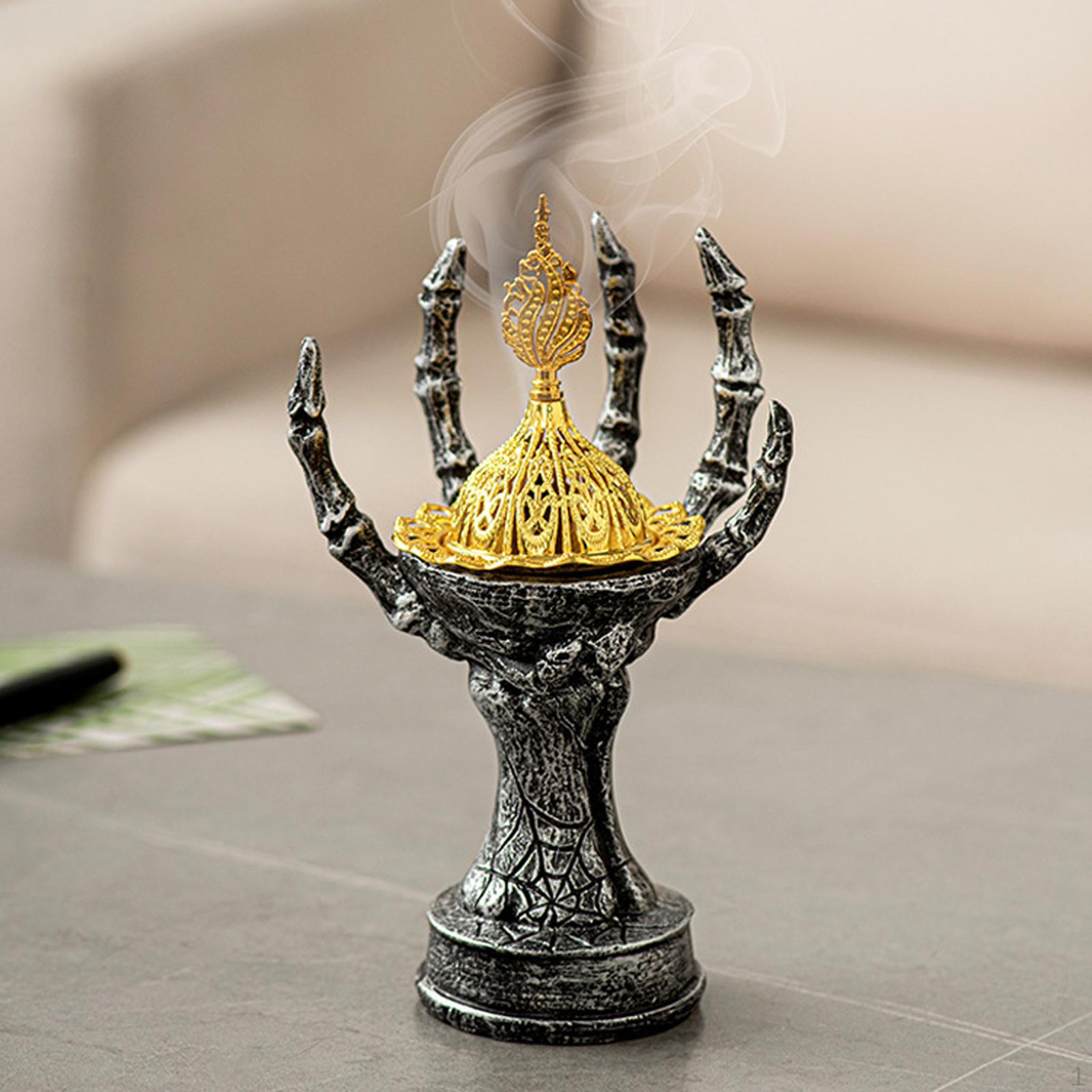

Burner Holder Birthday Gift Skeleton Hand Craft Tabletop Decoration Censer for Living Room Dining Silver Black