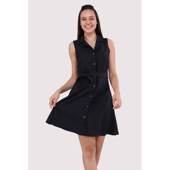 Rochie Casual&Confort Rochie scurtă de vară, cu guler de cămașă, fără mâneci, legată în talie