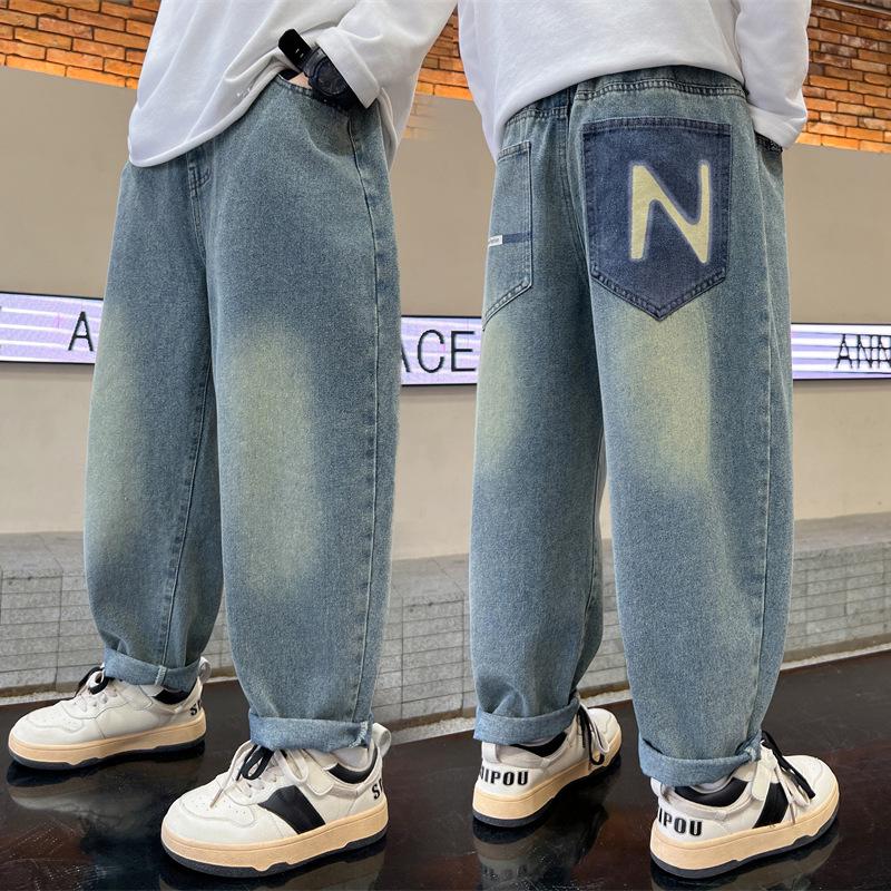 

Новые осенние джинсы деним широкие для мальчиков 2025 - Детские повседневные джинсы 160 cm синий