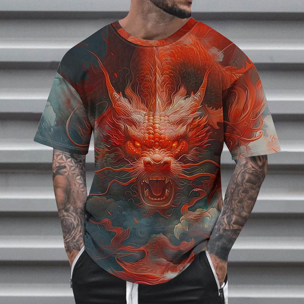Animal  Dragon Pattern 3D Print Round Neck Short Sleeve Men's T-shirts Oversized Harajuku Tops