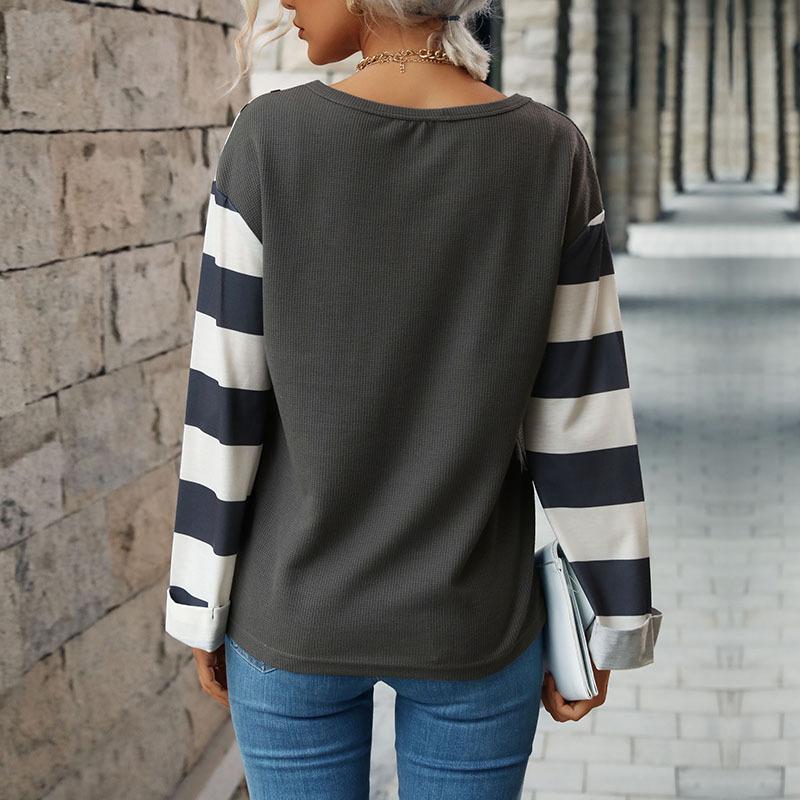 Autumn Women Fashion Leopard Print Patchwork T-shirt Loose Knitted Top