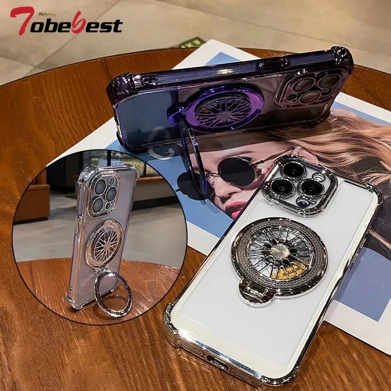 Shockproof Transparent Plating Gyro Phone Holder Case For Samsung Galaxy A16 A06 A15 A25 A35 A55 A14 A24 A34 A54 4G 5G Cover