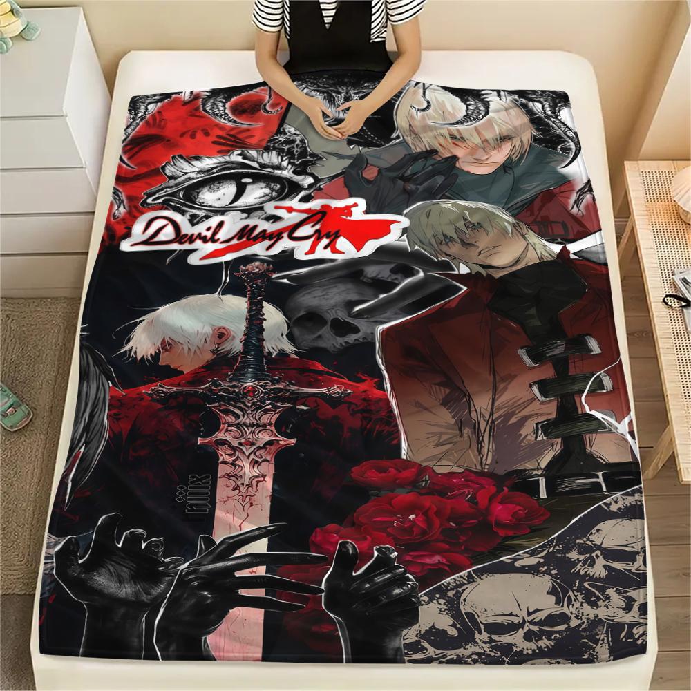 1PC Devil May Cry Print Flannel Blanket, High quality All Seasons, Home Decor, Warmth and Comfort, Perfect for Christmas Gifts