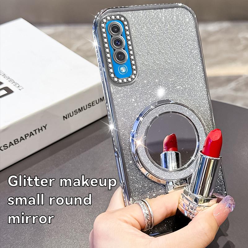 KEYSION Luxury Glitter Jewelled Magnetic Phone Case for Samsung Galaxy A50 A50S A30S Makeup Mirror Stand Shockproof Back Cover