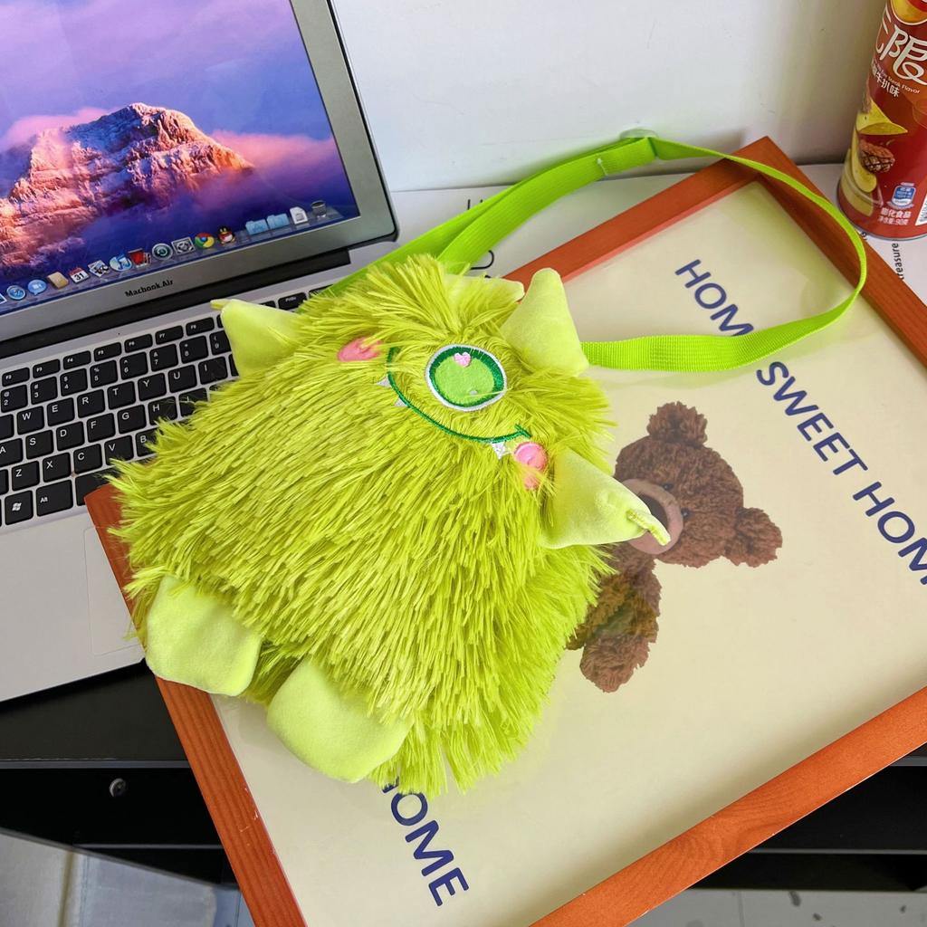 Girly Heart Cartoon Monster Plush Shoulder Diagonal Bag, Cute Single-eye Mobile Phone Bag Women's Bag