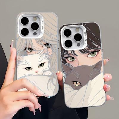 iPhone 15 Pro Max 14 13 12 11 Xsmax XR için Yumuşak Şeffaf Silikon Kılıf - Kadınlar Kızlar Bayan Tam Vücut Koruma Kılıfı için Yaratıcı Sevimli Kedi Pembe