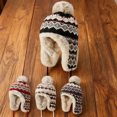 Winter Jacquard Women's Vintage Ethnic-Style Thickened Warmth-Retaining Cold-Protection Ear-Covering Hat Lei Feng Knit Hat