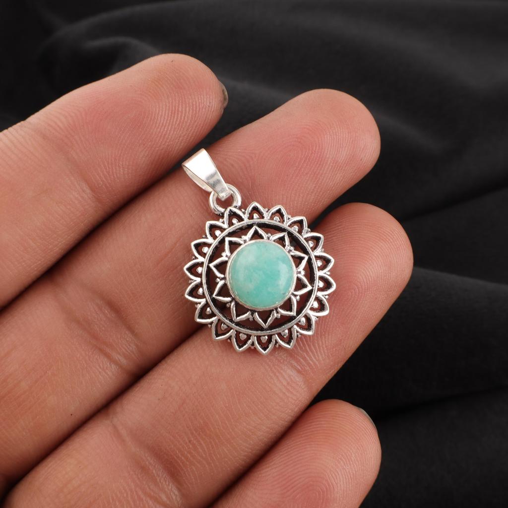 Adorable Amazonite Gemstone Jewelry, 925 Sterling Silver Handmade Balancing Pendant For Grandma Gifts