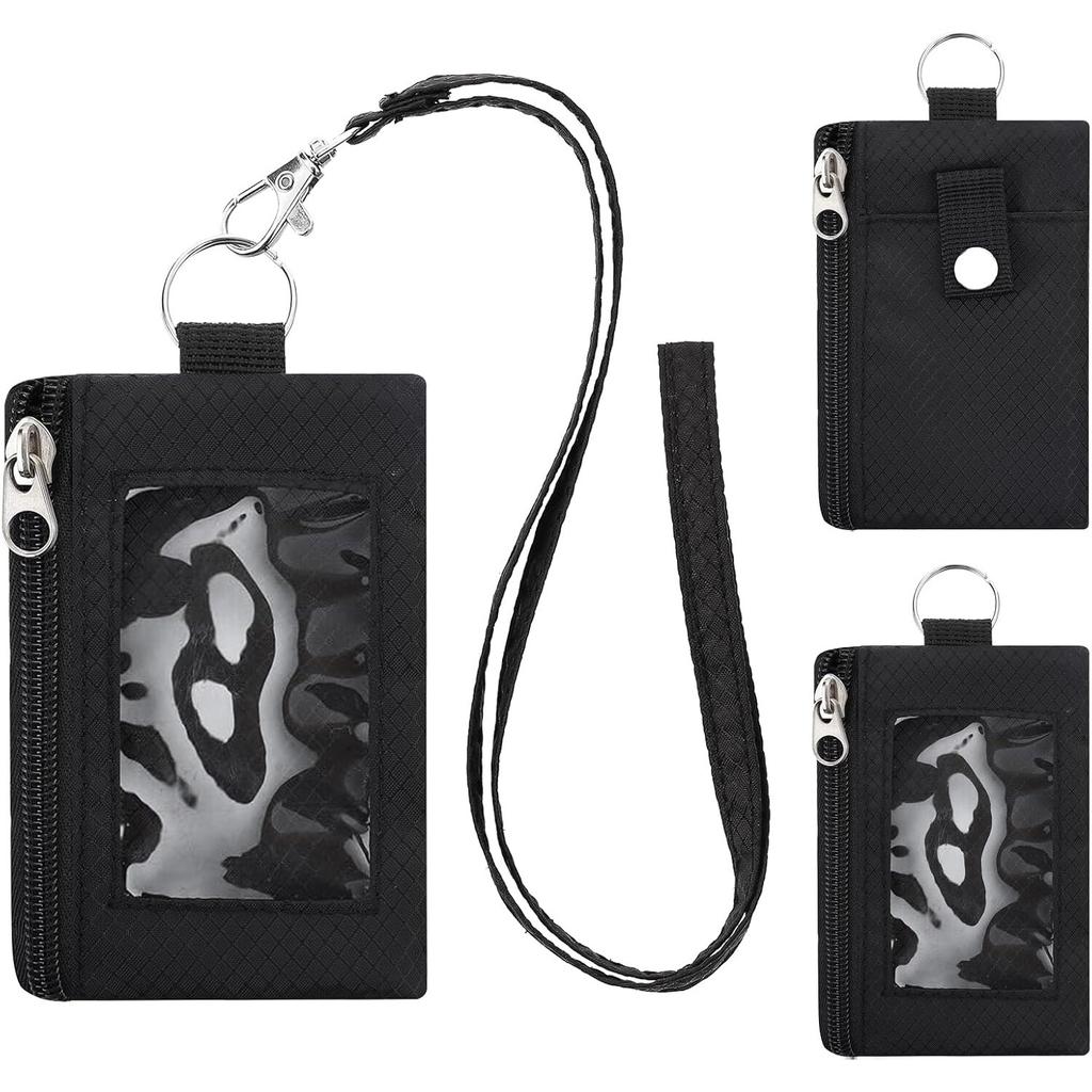 Minimalist RFID Blocking Small Wallet with ID Window Water Resistant Zip Bus Subway Id Case with Lanyard Keychain for Cards Cash Travel
