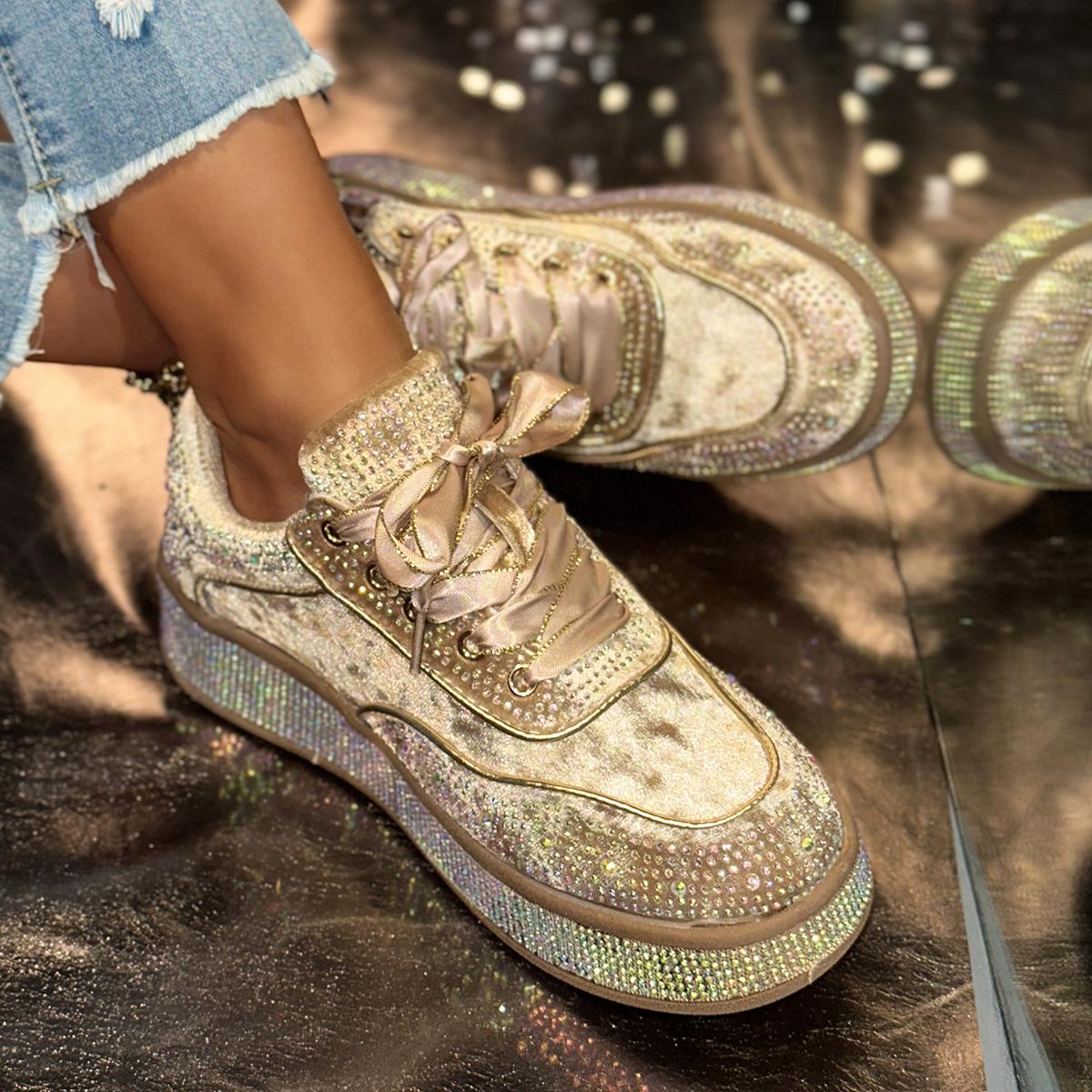 

Модные женские хрустальные кроссовки, повседневные балетки на платформе, женская дизайнерская брендовая обувь, походные кроссовки для бега, женские уличные роскошные кроссовки 40 золотой