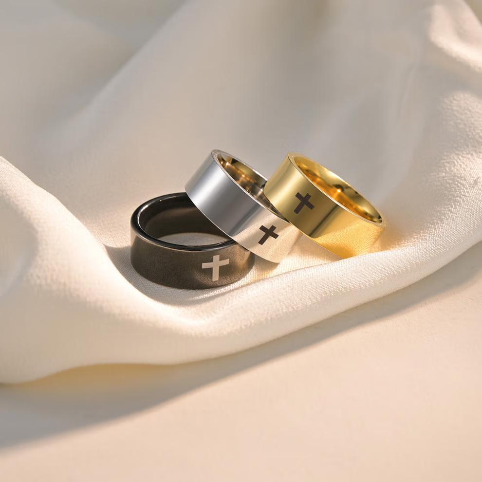 2024 European & American 6mm/8mm Titanium Steel Unisex Cross Ring – Durable, Non-Fading