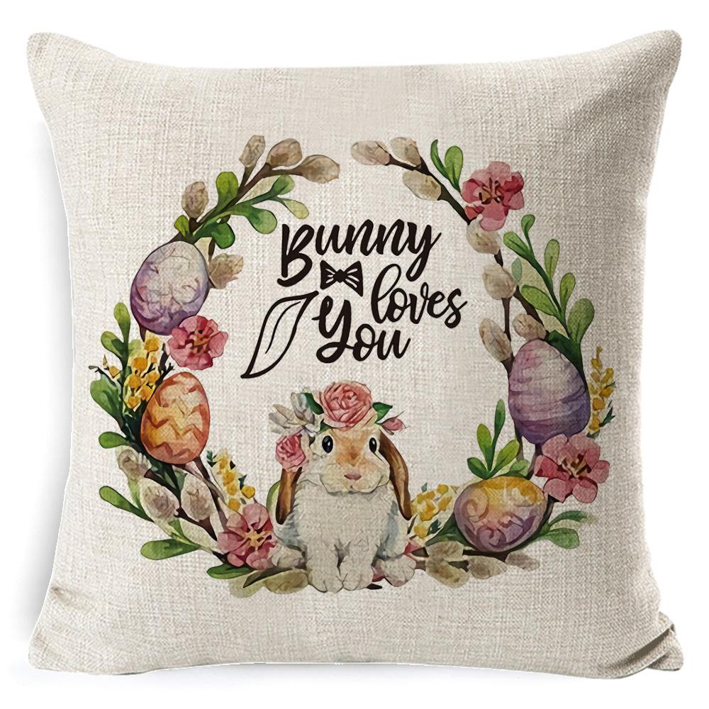 New Digital Printing Easter Theme Pillow Cover Cushion Cover Cute Bunny Truck Animal Pillow Cover