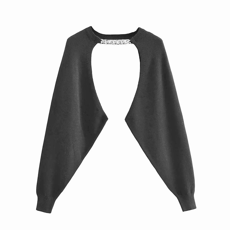 

Loose Shawl Long Sleeves Knitwear Ultra Short Chain Halter Sleeve Wide Lazy Casual Woolen Yarn Women s Overall Dark gray S