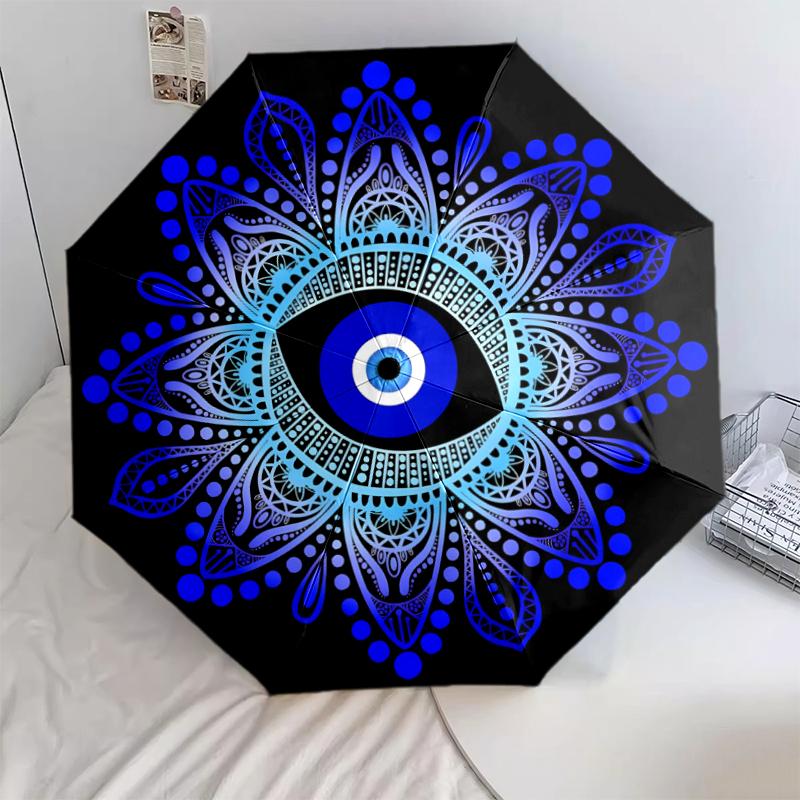 1 PC Automatic Folding Umbrella - The Evil Eye Pattern, Portable & Foldable Design with 8 Ribs, Christmas Birthday Gifts
