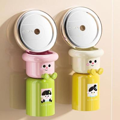 Cartoon Toothbrush Holder Punch-Free Magnetic Upside Down Toothbrush Cup Wall Mounted Bathroom Storage Gargle Cup Storage Rack