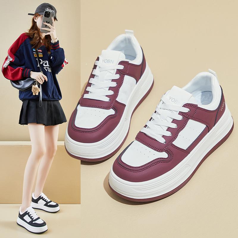 Casual Chunky Platform Sneakers for Women Non-Slip Lace-Up Walking Shoes Lightweight Running Sneakers Women's PU Leather Comfortable Tennis Shoes