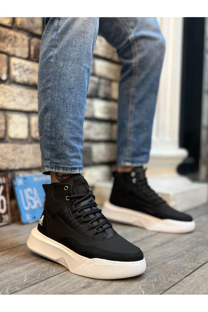 Men's Fashion Thin Heeled Booties Bootie Ba Lace Up High Sole White Sports Boots Shoes