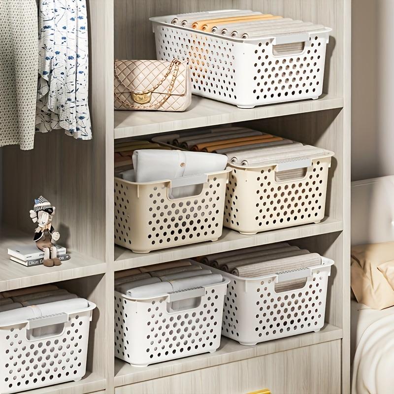12pcs Stackable Plastic Storage Baskets Organizer with Handles Space-Saving Storage Boxes for Home Organization Shelf Baskets