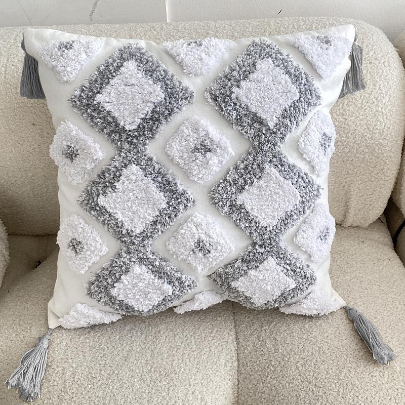 Bohemian Nordic Tufted Pillow Fringed Sofa Waist Pillow Living Room Bedroom Bedside Pillow Cover