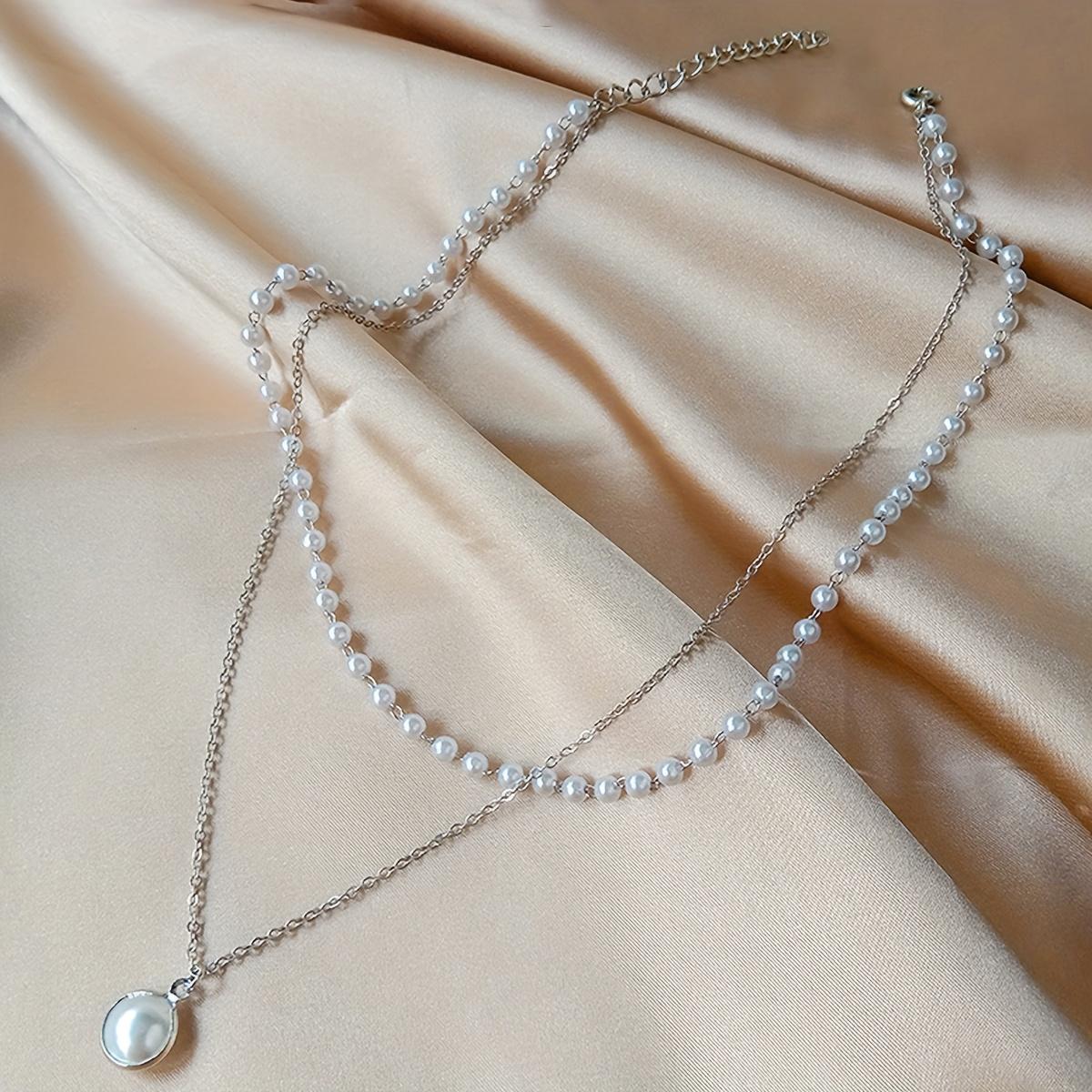 

1 Piece Exquisite Baroque Double-Layer Artificial Choker Necklace, Elegant Banquet Choker Party Jewelry, Daily Wear Jewelry for Girls and Women серебряный