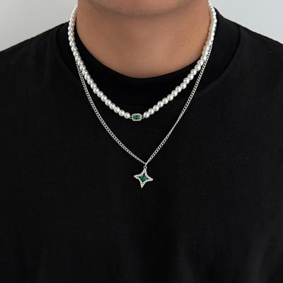 European and American Jewelry, Men's Pearl Extra-secret Chain Necklace Set, Trendy Hip-hop Style High-end Necklace Accessories