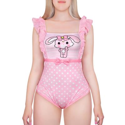 LittleForBig Women's Tank Top Pajamas with Ruffles and Bows, Bunny Design, Smooth and Silky Texture, Size M