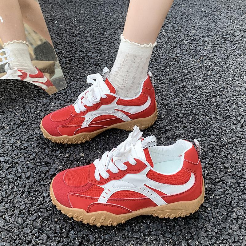 Grape Mother of the Same Style, Spring Letter Raft~ Lace Splicing Casual Style Pearl Belt Inner Height Increase Forrest Gump Platform German Training 