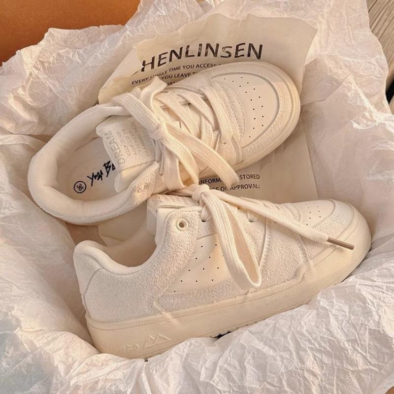 Niche leather board shoes women's new autumn bread shoes versatile student platform casual white shoes tide