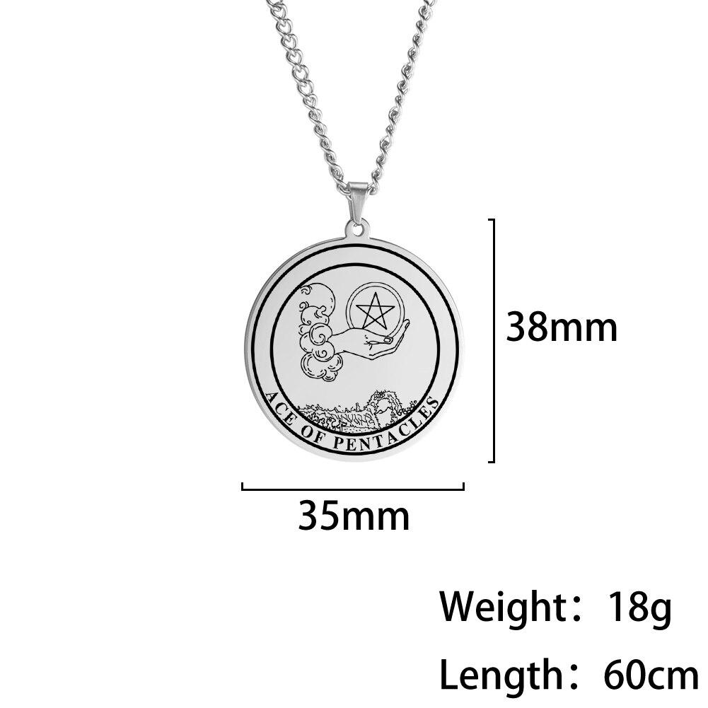Spiritual Tarot Pendant Necklace And Women The Suit Of Pentacles Pendants Retro For Men Round Stainless Steel JewelryVintage Pendant Necklace