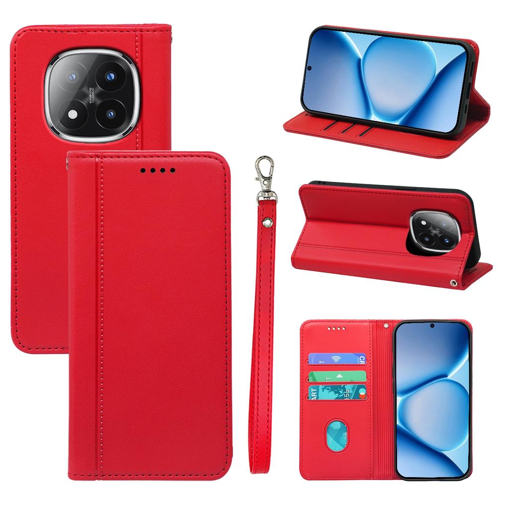 For Xiaomi Poco M8 Pro 5G/Redmi Note 15 Pro+ 5G (Global) Wallet Case Magnetic Closing PU Leather Phone Cover with Wrist Strap