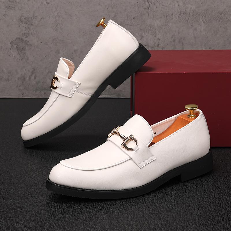 Fashion Fashion New Arrival Men White Black Metal Button Wedding Dress Shoes Male Casual Flats Loafers Homecoming Prom Zapatillas Hombre