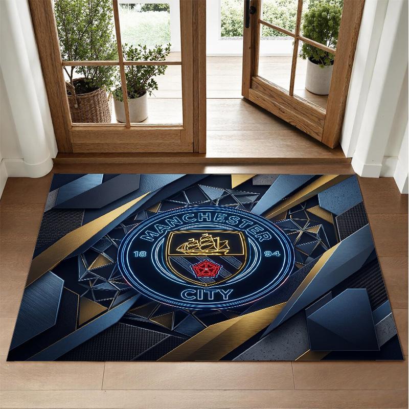 Manchester City Design Crystal Velvet Rug Soft Decorative Mat for Bedroom Entrance