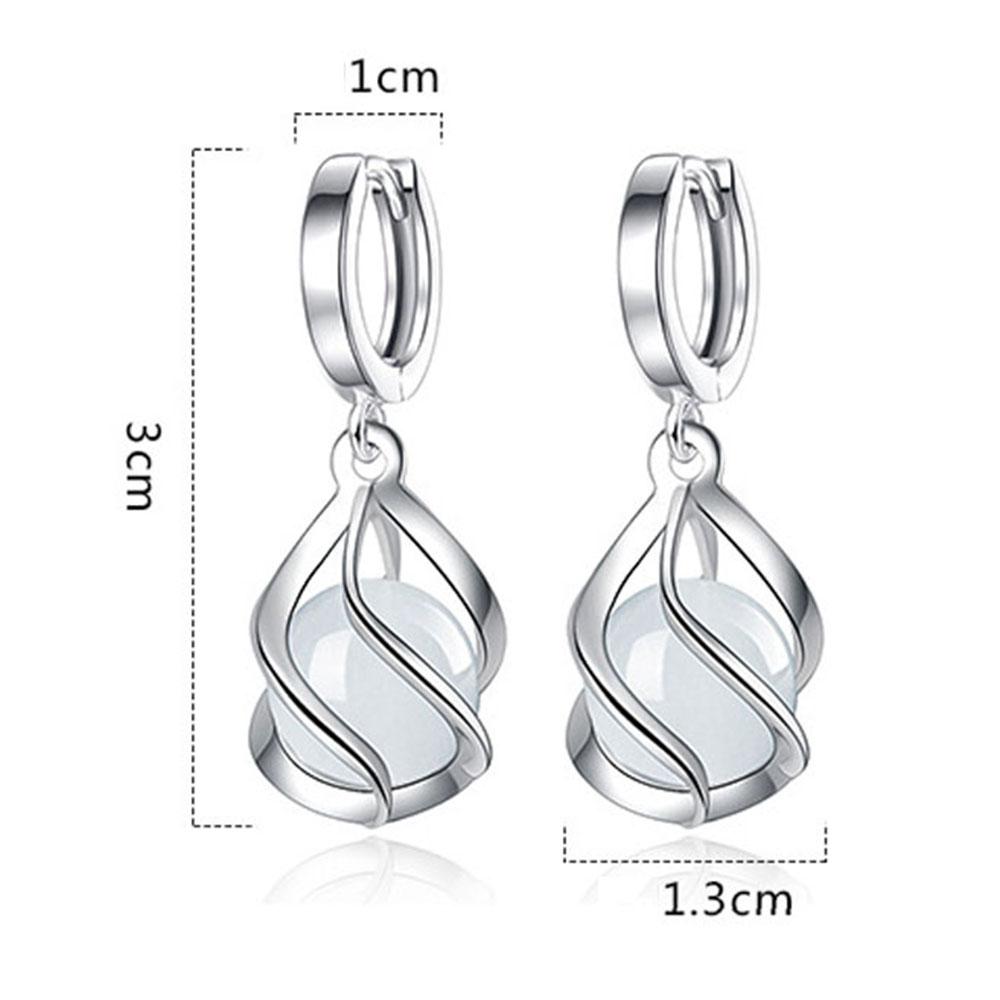 New 925 Sterling Silver Women Earrings Pendant Fashion Geometry High Quality Round Opal Long Earring Jewelry Festival Gift