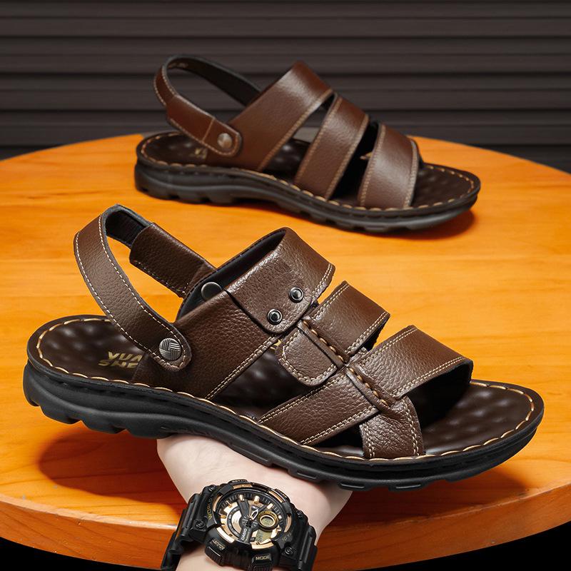 Men s 2025 Summer Breathable Cowhide Sandals & Slippers 41