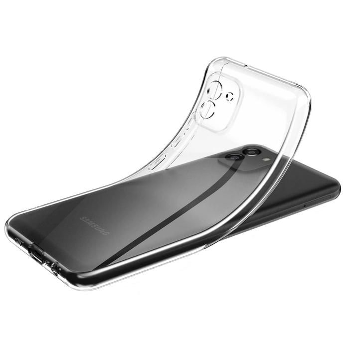 Case and Neck Strap for Samsung Galaxy A03 - Transparent Soft TPU Adjustable Black Cord Phonillico®