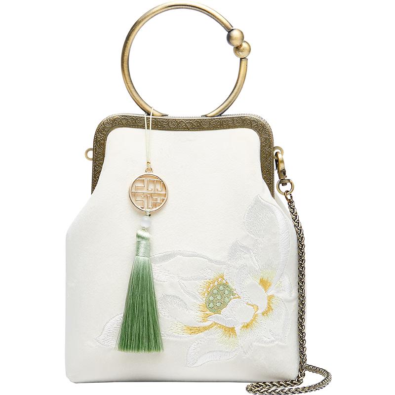 PmSix Chinese Style Embroidered Floral Tassel Handbag