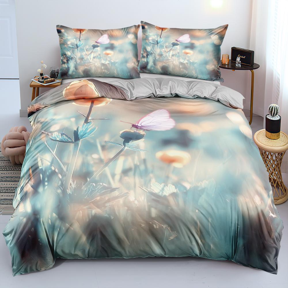 3D Floral Bedding Set Rose Surreal Scene Concept Artwork Duvet Cover King Queen Size Colorful Flowers Green Soft Comforter Cover