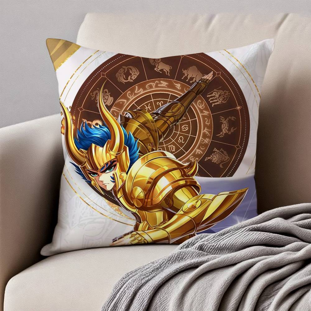 Animation 12 Gold S-Saint S-Seiya Kissenbezug Anti-Hausstaubmilben Kissenbezug Unsichtbarer Reißverschluss Seidig Kurzer Plüsch Sofakissenbezug