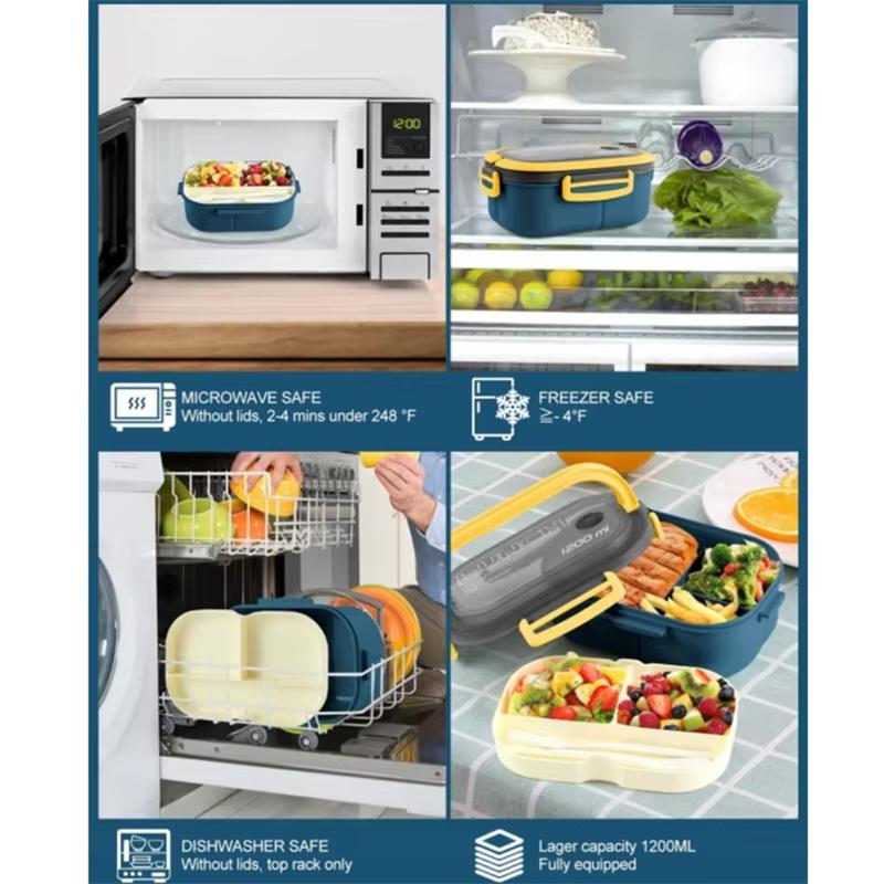 1pcs 1200ml 2 Layer Bento Lunch Box Plastic With Spoon Fork Office Microwave Lunch Box Camping High Capacity Food Container