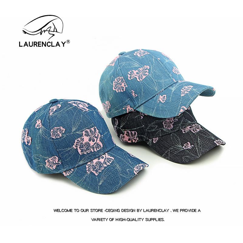 Hat women's new jacquard flower cap women's outdoor sunscreen sun hat denim hardtop baseball cap