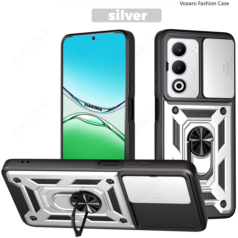 

Чехол-накладка Slide Lens Armor для OPPO A5 A5X 4G 5G Global Case для OPPO K13X 5G India Case Магнитное кольцо-подставка Ударопрочная крышка OPPO K13X 5G India серебряный